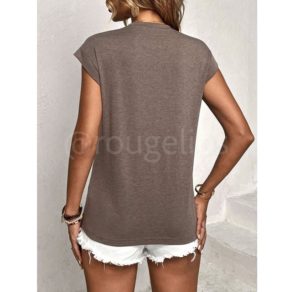 Graphic Print Mocha Brown Crew Neck Muscle Tee Top Shirt - Picture 5 of 7